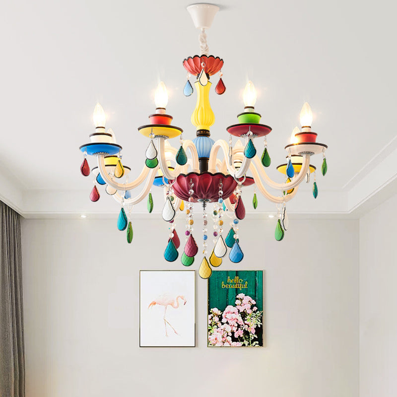 Macaron de pendentif à la bougie en cristal 5/6/8 têtes d'éclairage de lustre vert rouge-bleu-bleu