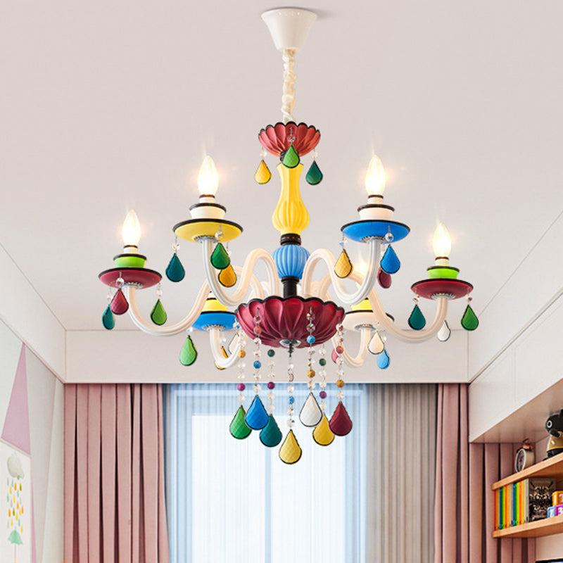 Macaron de pendentif à la bougie en cristal 5/6/8 têtes d'éclairage de lustre vert rouge-bleu-bleu