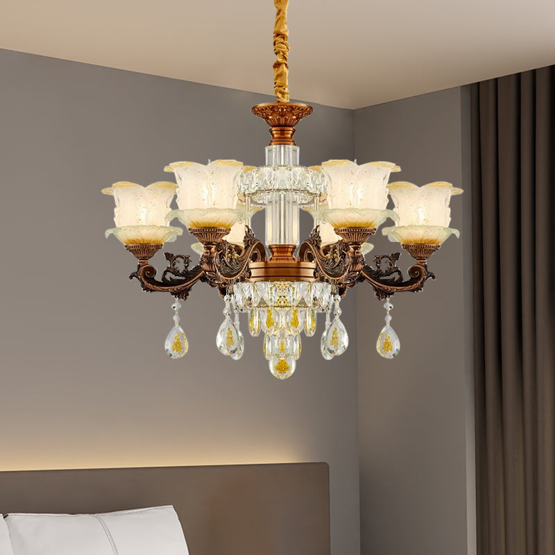 Accensione del lampadario a fiore della metà secolo in vetro smerigliato a 6 luci da soggiorno lampada a pendolo in marrone