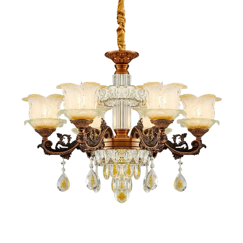 Lámpara de lámpara de flores de mediados de siglo vidrio esmerilado 6 luces salón de estar de sala de estar en marrón