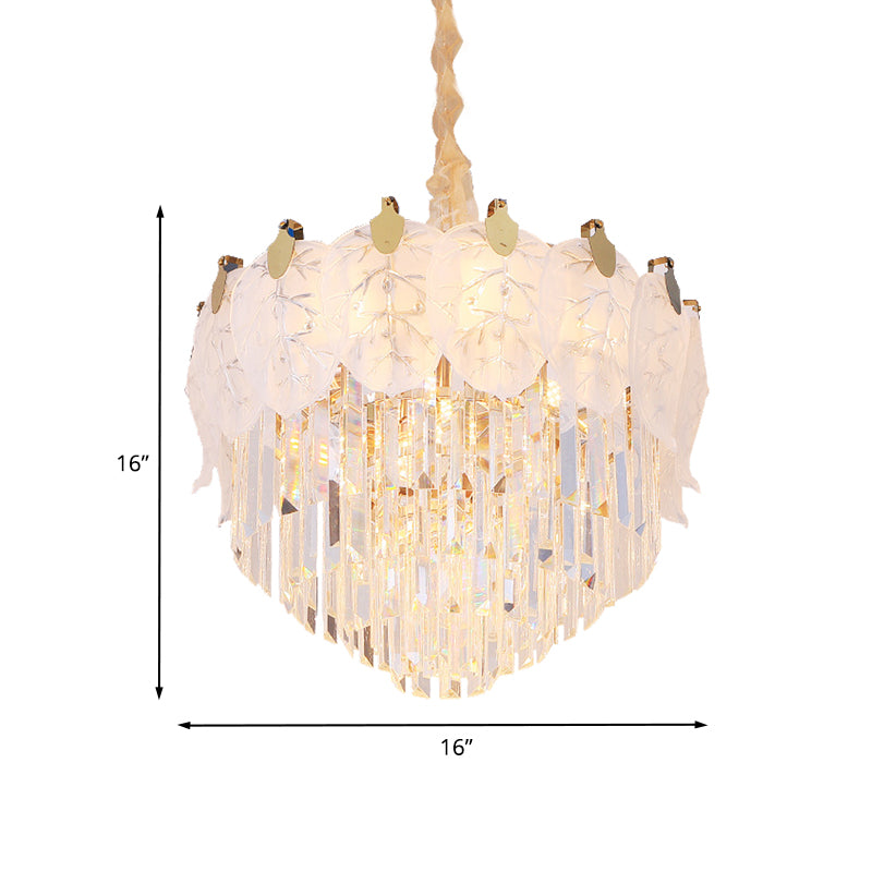 Modernisme 4-laags kroonluchter lamp armatuur helder prismatisch kristal 9-licht eetkamer hangend licht