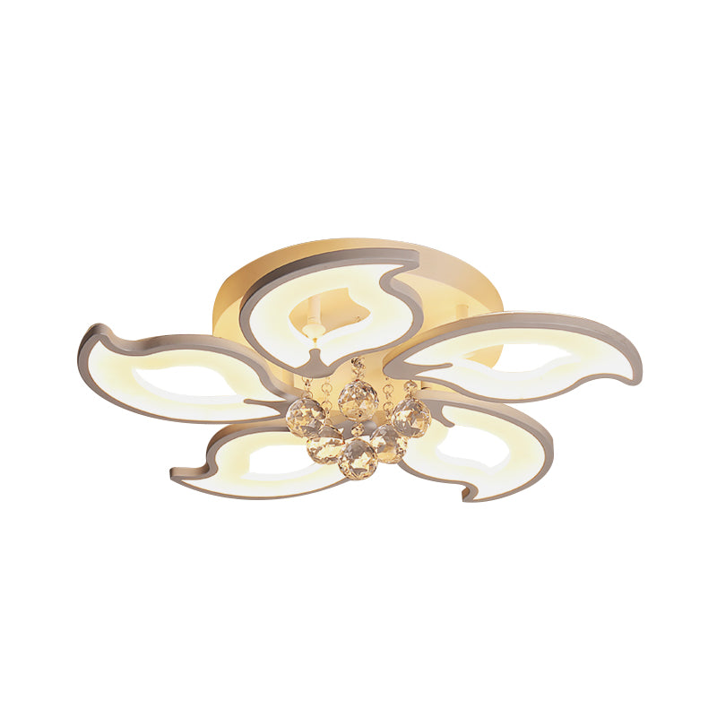 Iluminación semi descarga en forma de hoja acrílico 5 cabezas de techo led blanco al ras de cristal orbe deco