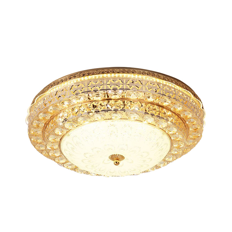 Modernist 2-Tier Circle Flushmount Light Beveled Crystal LED Bedroom Ceiling Mounted Fixture in Gold