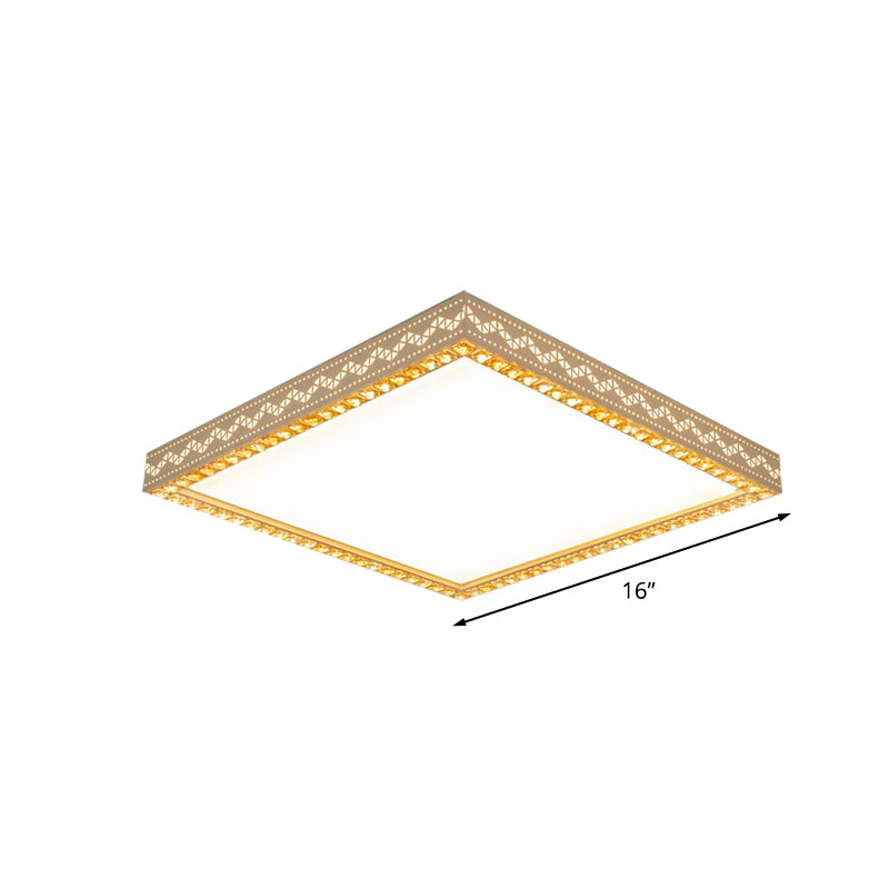 Squared Ceiling Flush Mount Minimalism Metallic LED White Flush Lamp Fixture with Crystal Block Deco
