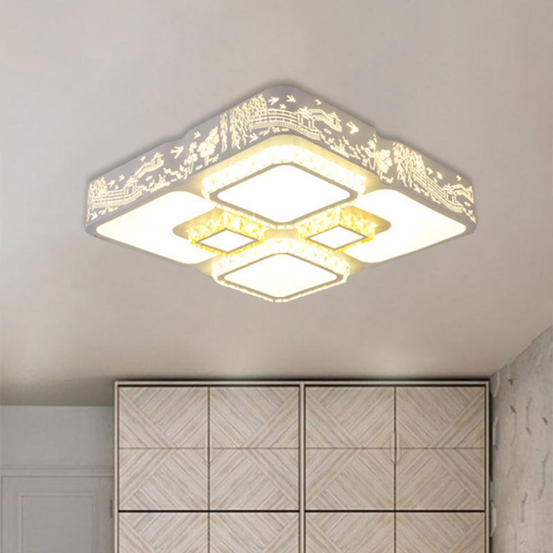 Kristall-Quadrat-Deckenleuchte, moderne weiße LED-Einbauleuchte für Schlafzimmer