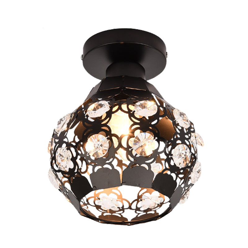 Crystal-Encrusted Globe Flush Lighting Modern 1 Light Black Finish Flush Lamp for Corridor