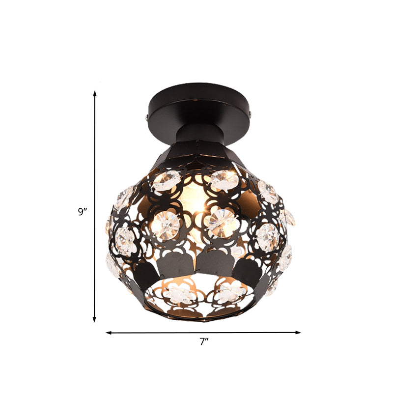 Crystal-Encrusted Globe Flush Lighting Modern 1 Light Black Finish Flush Lamp for Corridor
