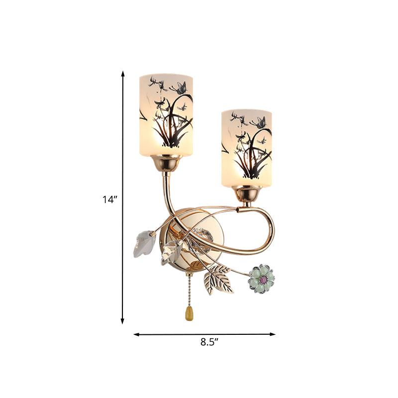 Modernisme Idée d'éclairage mural de la chaîne de traction 2-Bulb avec lampe murale de cylindre en or en verre peint