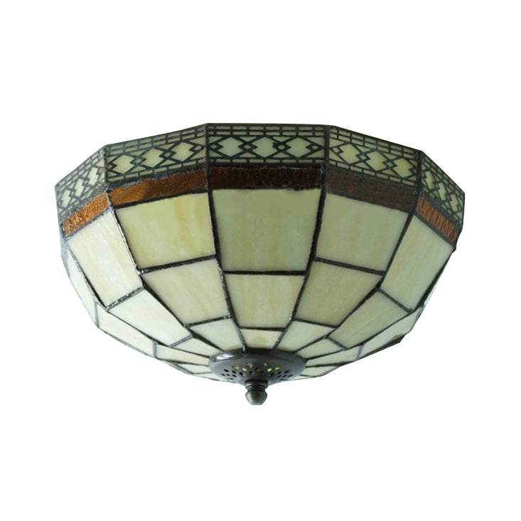 Plafonniers de chambre à coucher Luminaire encastré Tiffany à 2 lumières en beige avec abat-jour en forme de dôme en verre artistique