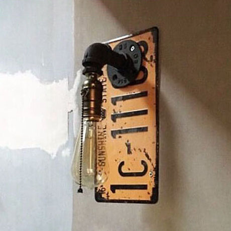 Warehouse Water Pipe Sconce Light Fixture with Rectangle Backplate 1 Bulb Metal Wall Lamp in Black