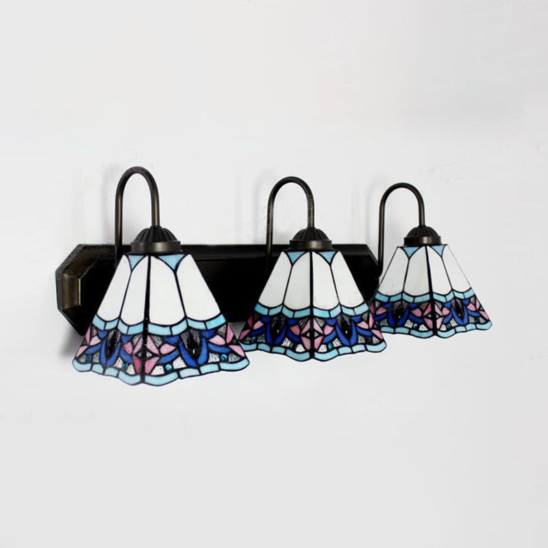 3 Heads Pyramid Vanity Sconce Light Tiffany White Glass Wall Mounted Light for Bathroom