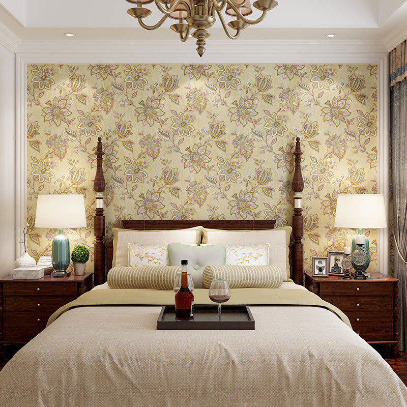 Non-Pasted Wallpaper with Natural Color Blossoming Flower, 20.5"W x 33'L