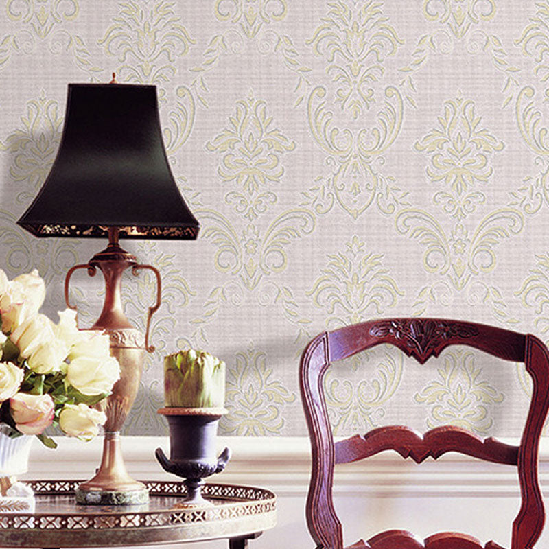 Natural Color Wall Covering 20.5-inch x 33-foot Non-Woven Stain-Resistant 3D Visual Damask Wallpaper Roll