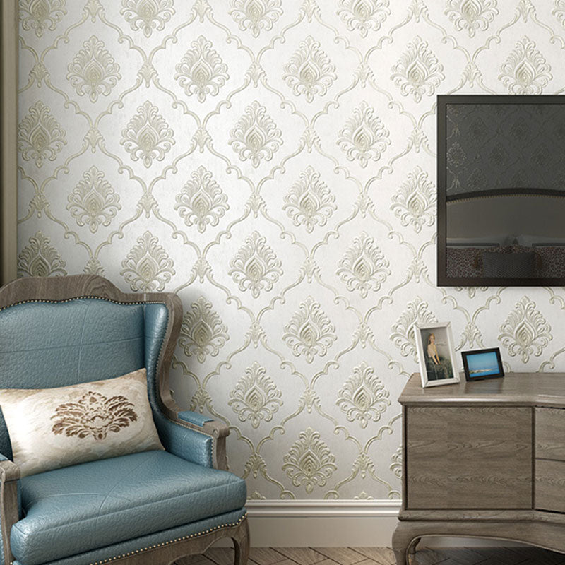 20.5 in x 33 ft Mid Century Wallpaper Blossoming Damask Design Wall Art in Natural Color