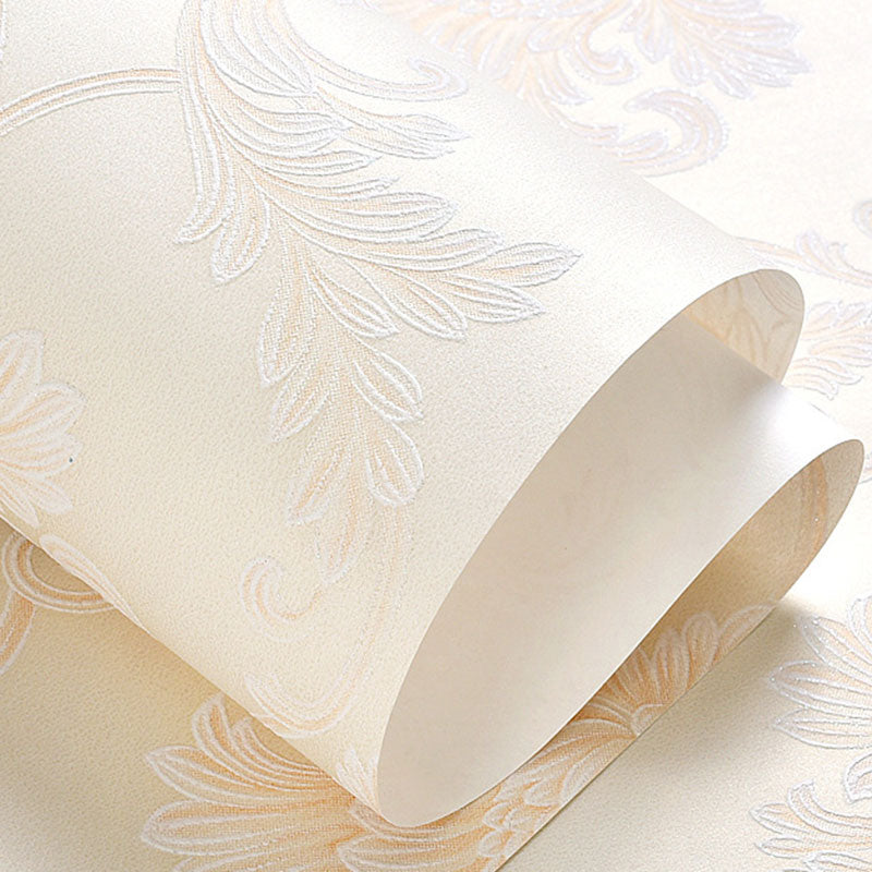 Non-Woven Wallpaper Roll with 3D Visual Damask Design, Neutral Color, 20.5 in x 31 ft