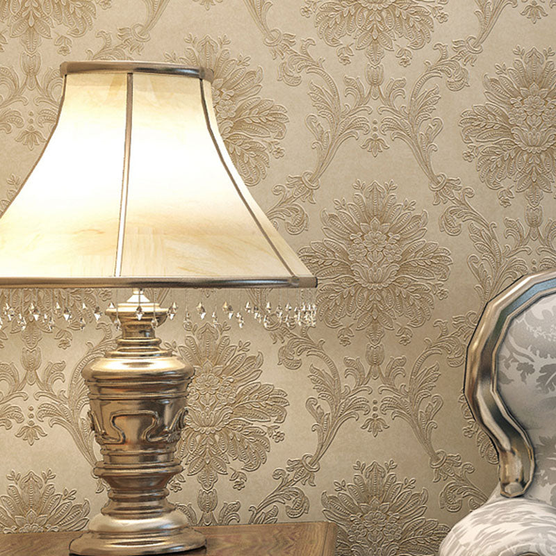 Living Room Wallpaper Roll with Neutral Color Damask Design, 33'L x 20.5"W, Non-Pasted