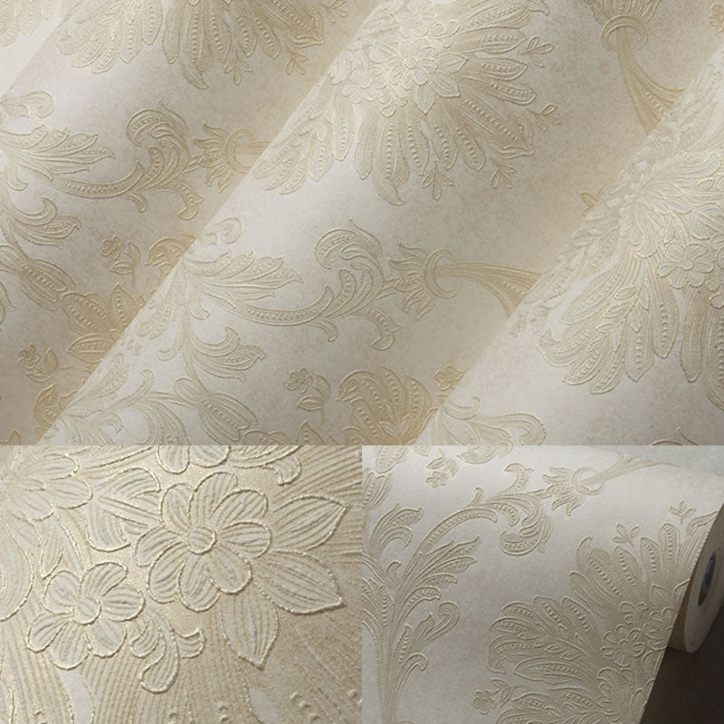 Living Room Wallpaper Roll with Neutral Color Damask Design, 33'L x 20.5"W, Non-Pasted