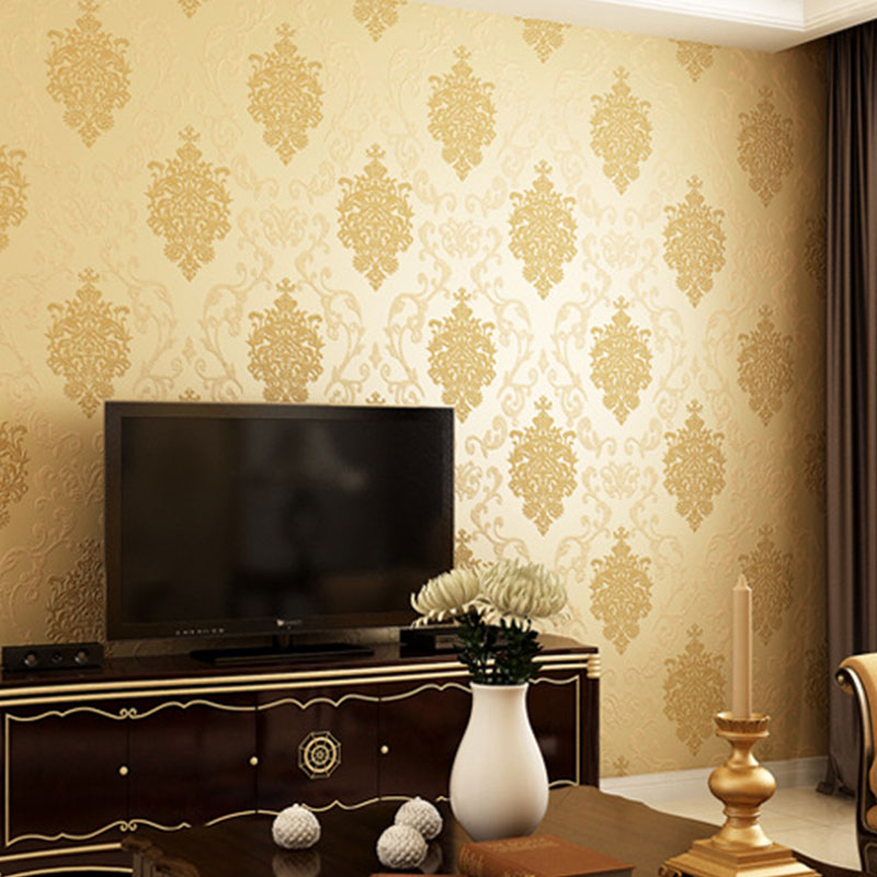 Natural Color Damasque Decorative Wallpaper Non-Pasted Wall Covering, 33-foot x 20.5-inch