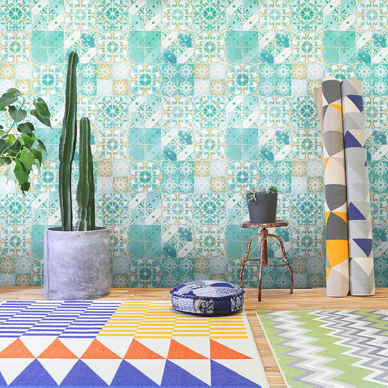 Pastel Color Wallpaper Plaster Moisture-Resistant Bohemian Mosaic Wall Art, 33'L x 20.5"W