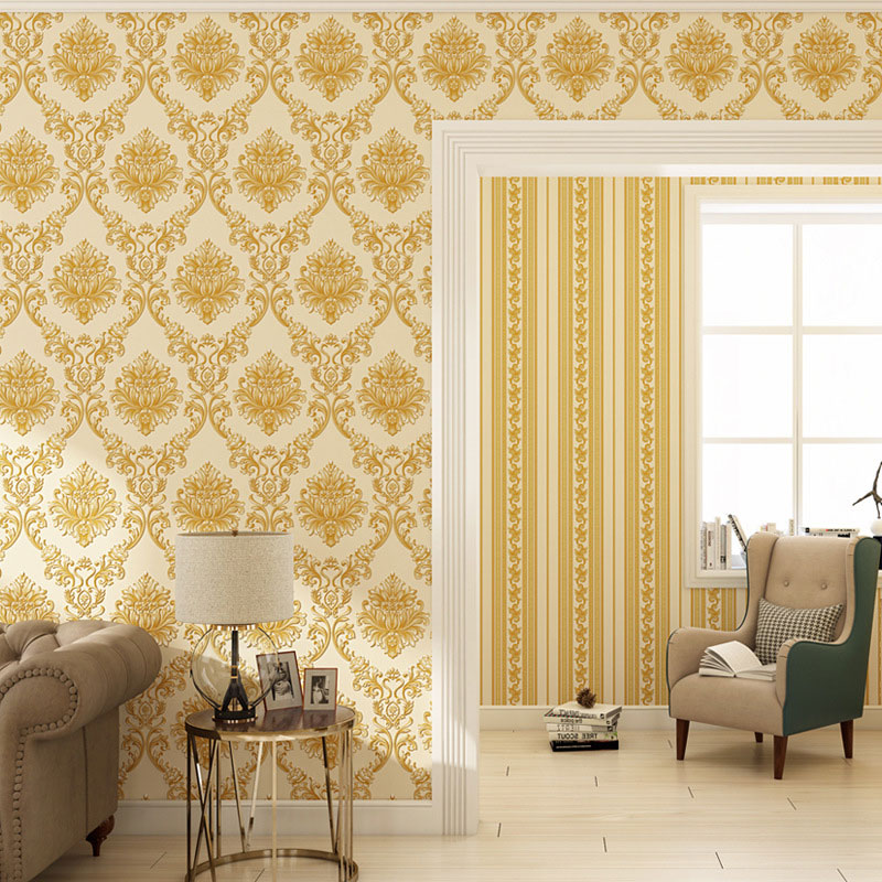 Luxe Damask Design Wall Decor Non-Pasted Wallpaper for Living Room, 33'L x 20.5"W