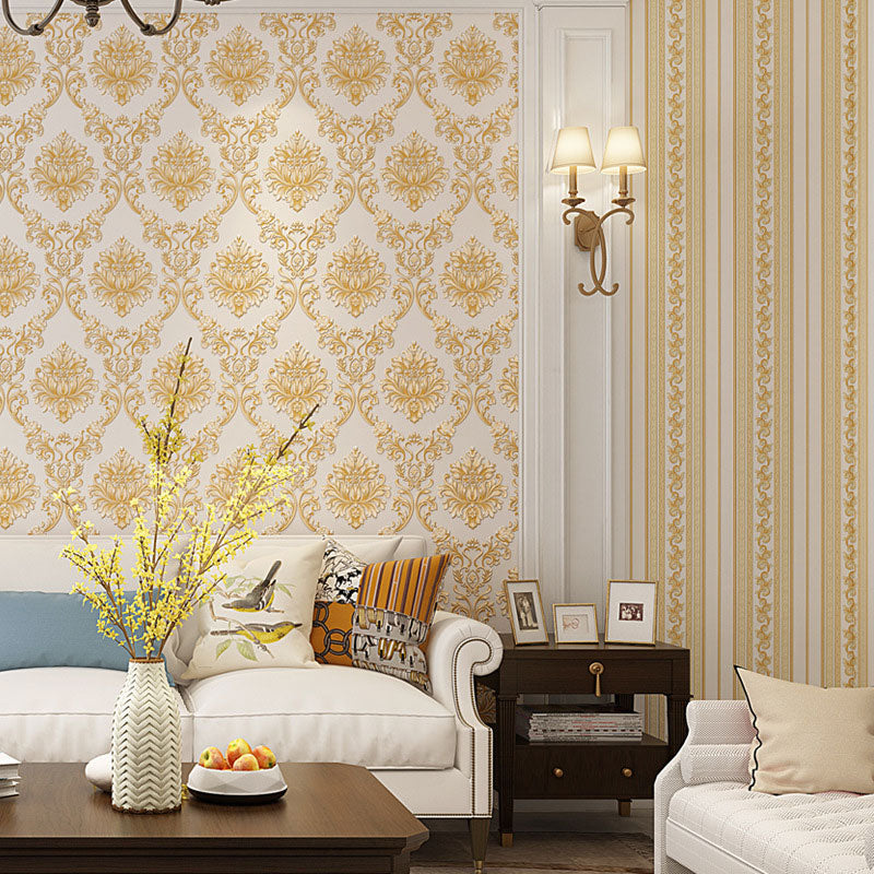 Luxe Damask Design Wall Decor Non-Pasted Wallpaper for Living Room, 33'L x 20.5"W