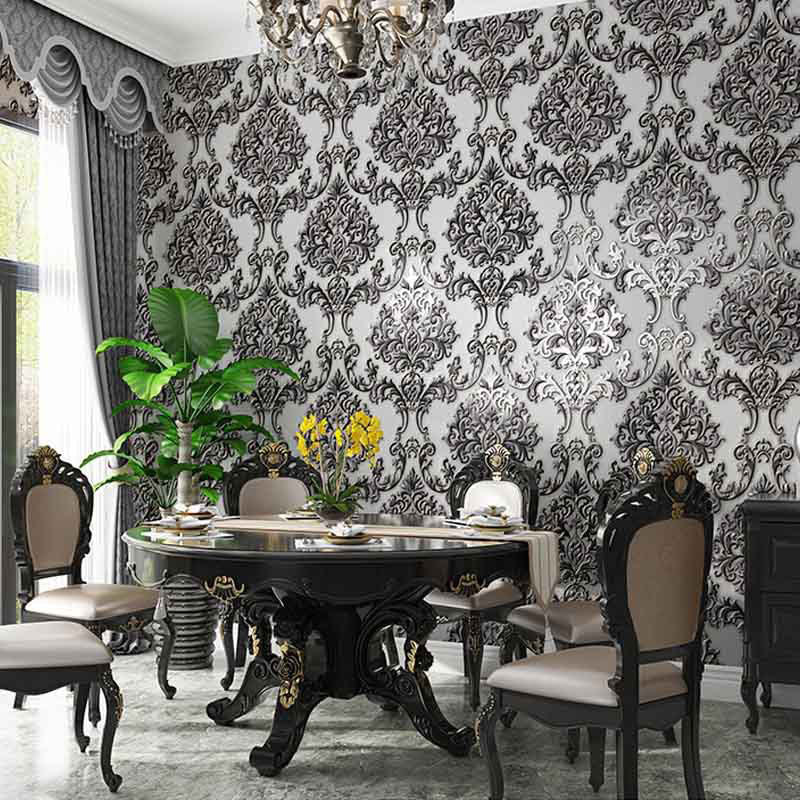 Light Color PVC Wall Decor Nordic 3D Effect Damask Wallpaper Roll for Dining Room, Non-Pasted