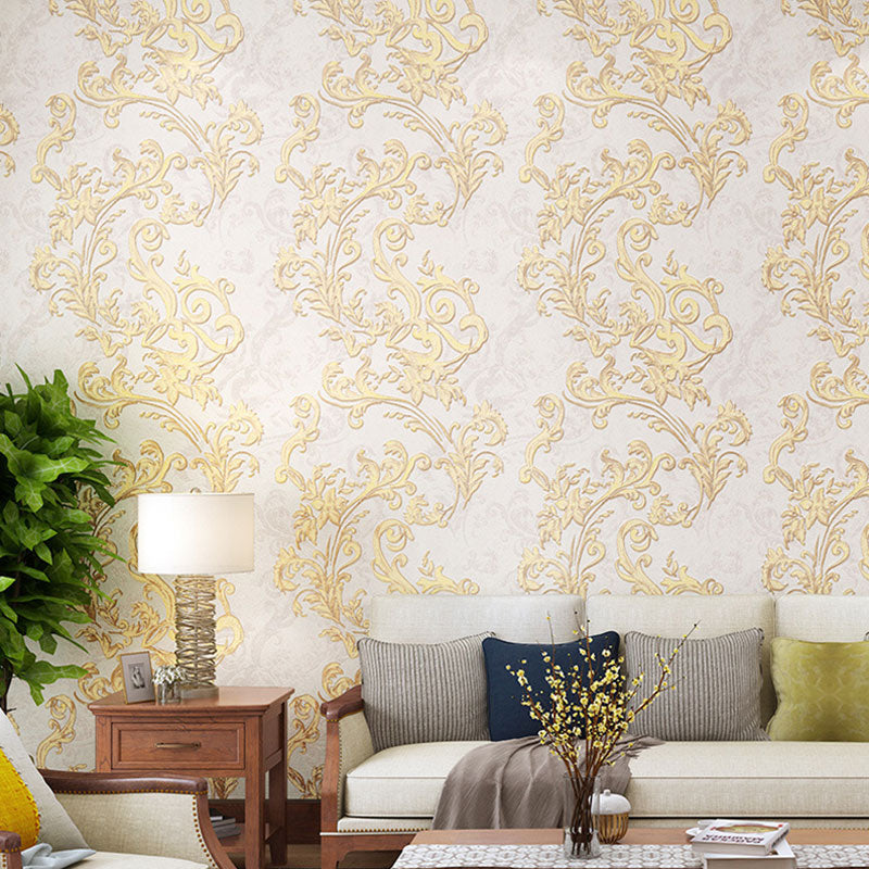 Plaster Wall Art 33'L x 20.5"W Classic Non-Pasted Entwined Vine and Flower Wallpaper, Water-Resistant