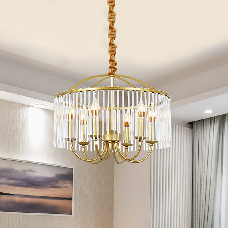 Round Chandelier Lighting Minimalist 6-Head Clear Crystal Ceiling Suspension Lamp with Candlestick Design