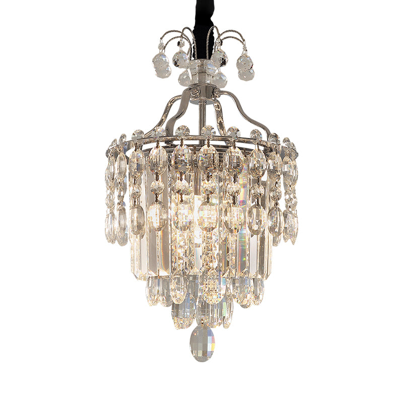 Nordic Droplet Chandelier Light Fixture Clear Crystal Block 3 Bulbs Hanging Ceiling Light for Dining Room