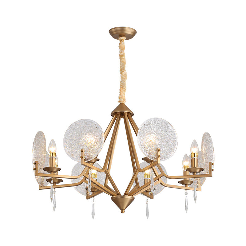 8 Heads Candle-Style Ceiling Chandelier Post Modern Gold Finish Crystal Panel Shade Pendant Light