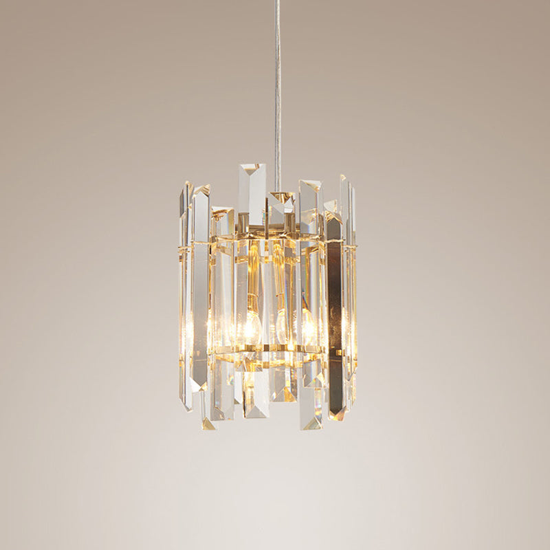 Clear Crystal Block Ceiling Chandelier Nordic Cylinder 2 Bulbs Hanging Light Fixture for Living Room