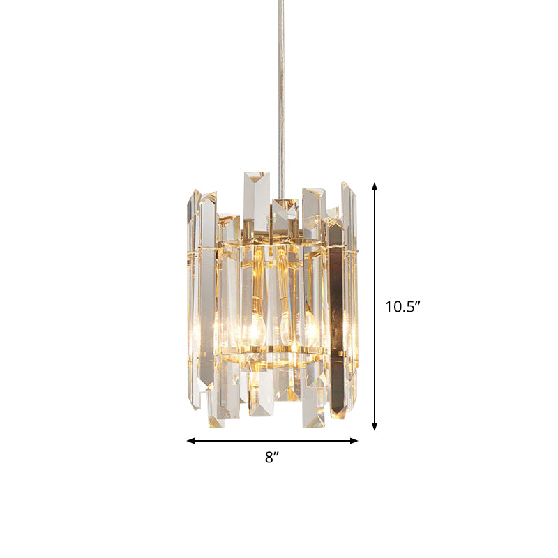 Clear Crystal Block Ceiling Chandelier Nordic Cylinder 2 Bulbs Hanging Light Fixture for Living Room