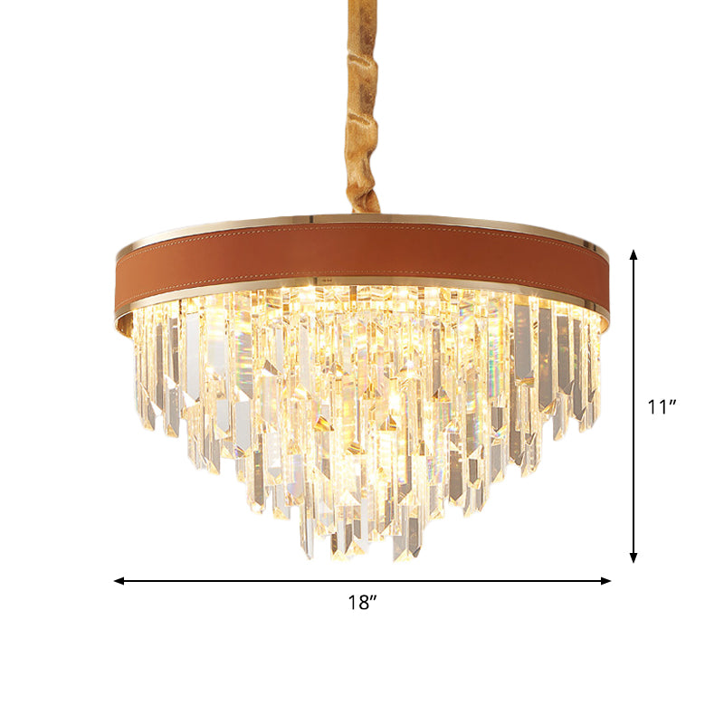 Rode kegel hangend plafondlicht eigentijdse rechthoekig cut crystal 8 koppen eetkamer hanger kroonluchter