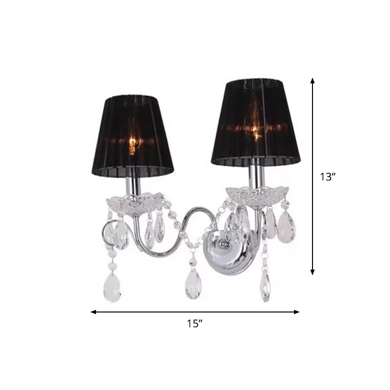 Garniture de tissu Sronce Contemporain 2 Bulbes Mur Crystal Lightture pour le salon en noir