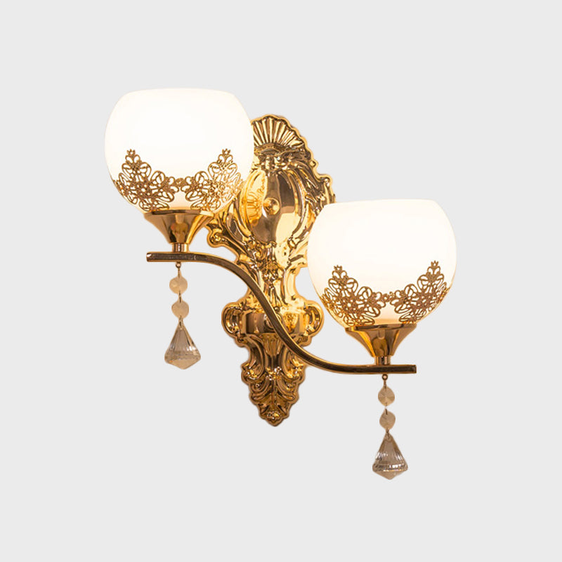 Crystal Bowl Sconce Light Aymat Post Modern 2 Bulbes Wall Éclairage mural en or