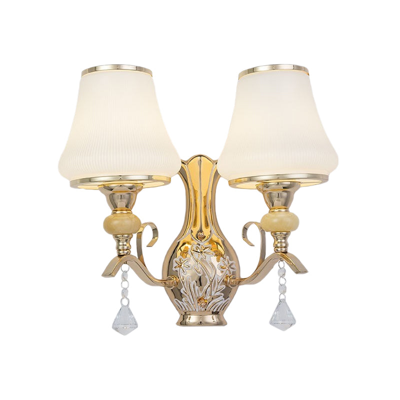 Éclairage d'applications mural à 2 légers avec une nuance en verre nerveux nordique salon mural luminaire en or