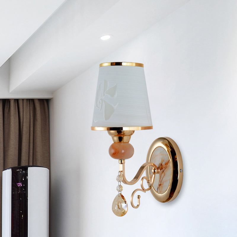 Gold Wall Sconce Contemporary 1 Light Textured Glass Wall Mount Light Fixture for Living Room