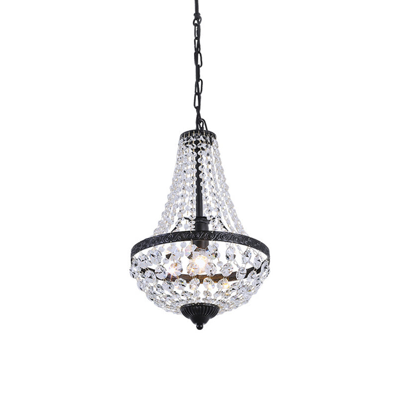 1 Bulb Ceiling Hang Fixture with Basket Frame Shade Crystal Strand Countryside Restaurant Suspension Light