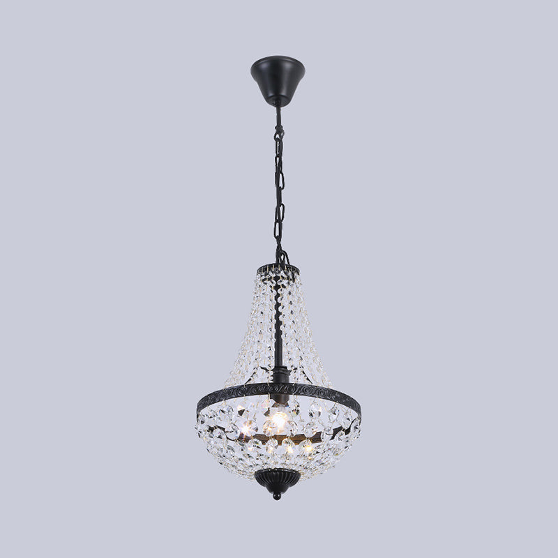 1 Bulb Ceiling Hang Fixture with Basket Frame Shade Crystal Strand Countryside Restaurant Suspension Light