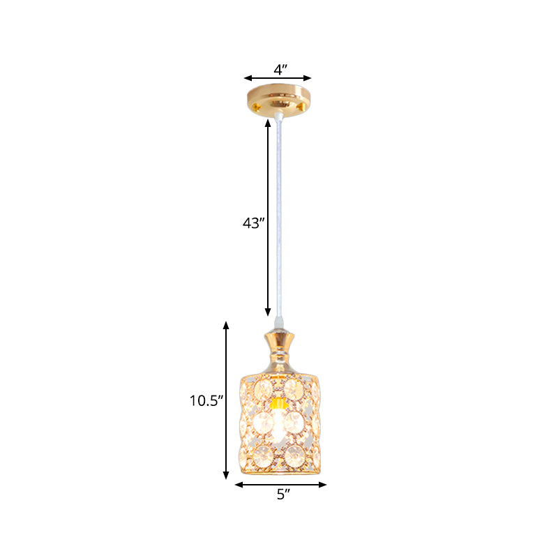 3-Layer Sunflower Pendulum Light with Cylinder Design Modern Crystal Embedded 1 Bulb Restaurant Pendant in Gold