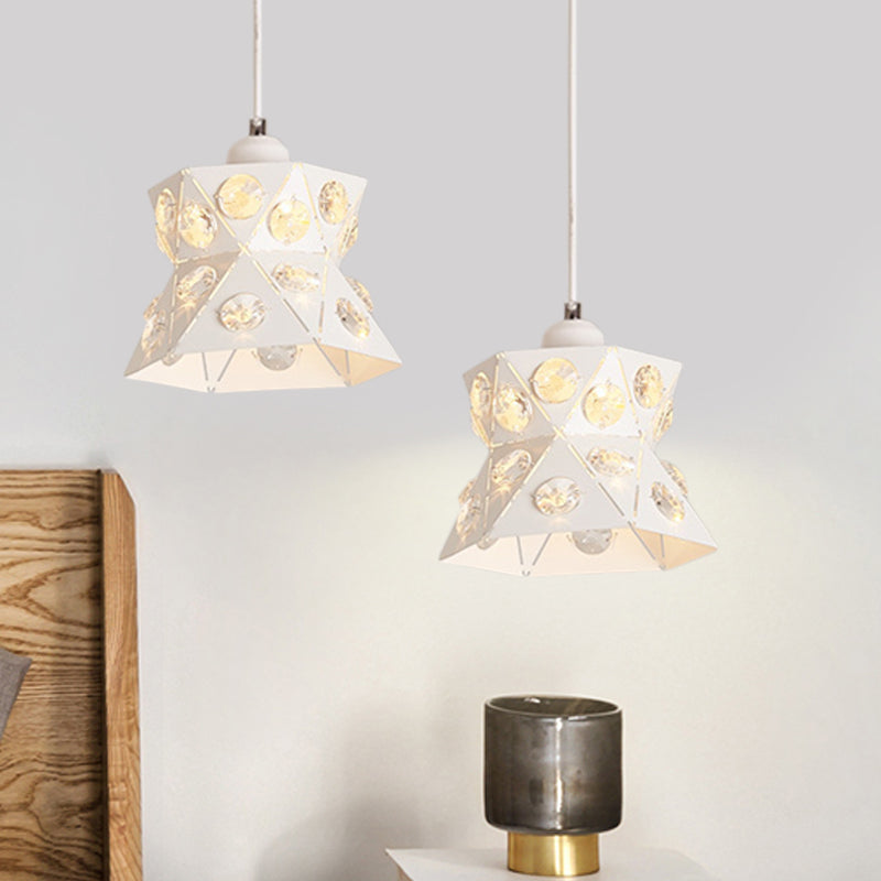 Hourglass Hanging Ceiling Light Modern Iron 1-Light Restaurant Crystal Suspension Lamp in White
