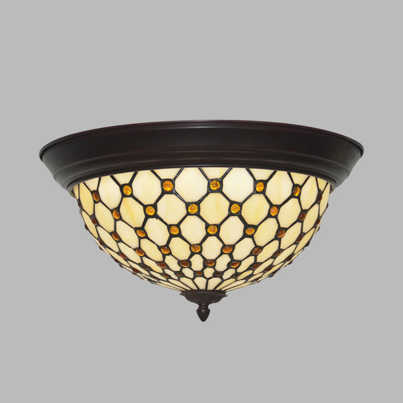 Beige Netting Flush Mount Lamp Baroque Handcrafted Glass LED Ceiling Flush Light Fixture