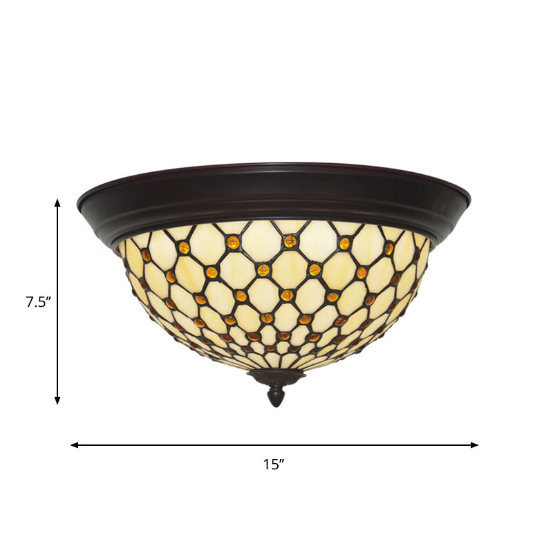 Beige Netting Flush Mount Lamp Baroque Handcrafted Glass LED Ceiling Flush Light Fixture
