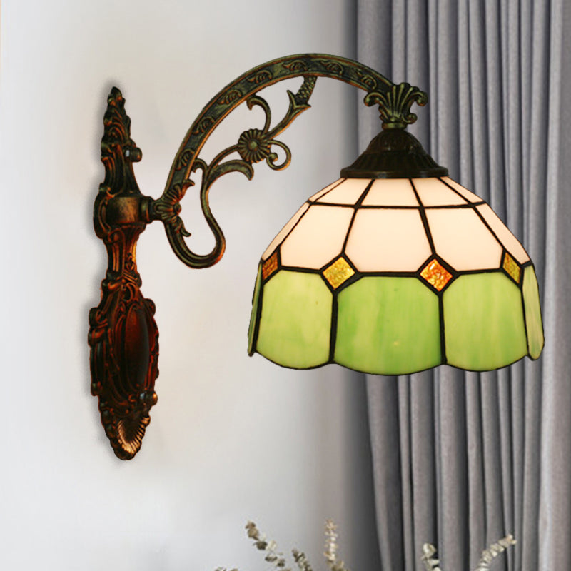 Grid Glass Scalloped Wall Light Tiffany Style 1 Head Orange/Blue/Pink Wall Mounted Lighting Fixture