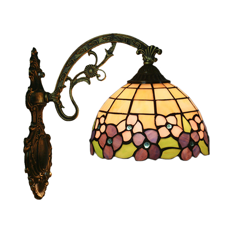 Red/Pink Flower Bowl Sconce Light Tiffany 1 Head Stained Glass Wall Mounted Lighting Fixture