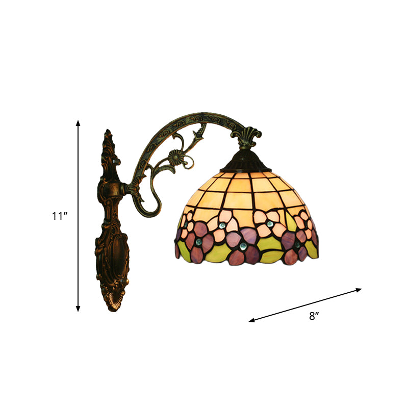 Red/Pink Flower Bowl Sconce Light Tiffany 1 Head Stained Glass Wall Mounted Lighting Fixture