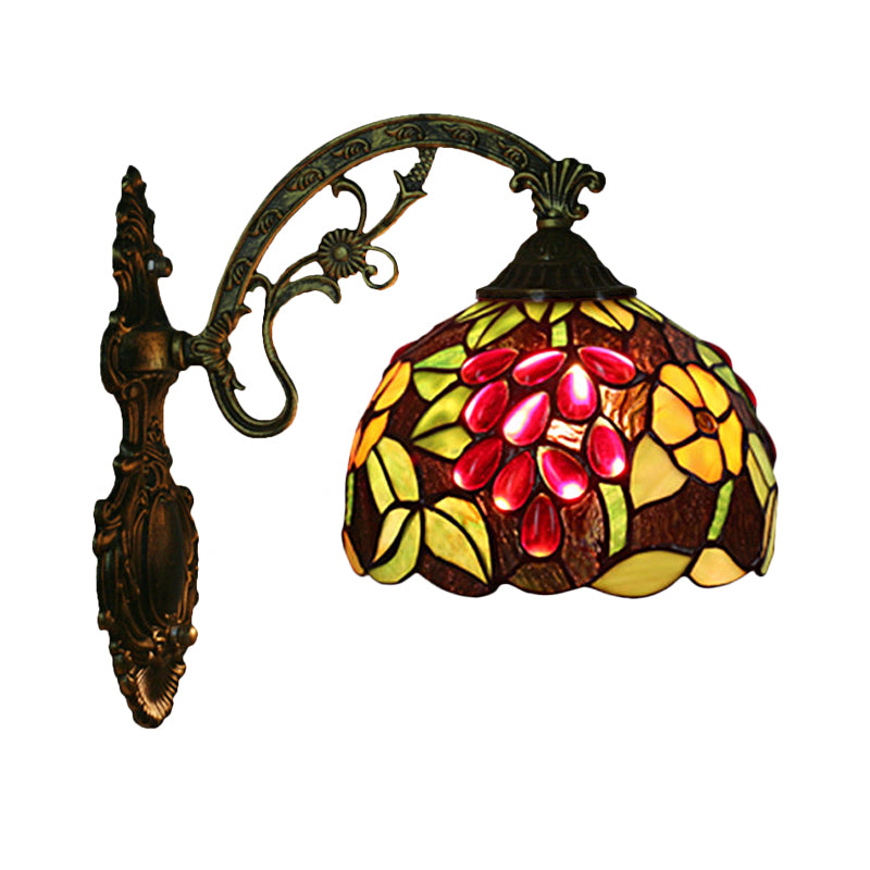 Tiffany-Style Grape Wall Light Sconce 1 Head Handcrafted Stained Glass Wall Mounted Lighting in Red/Green