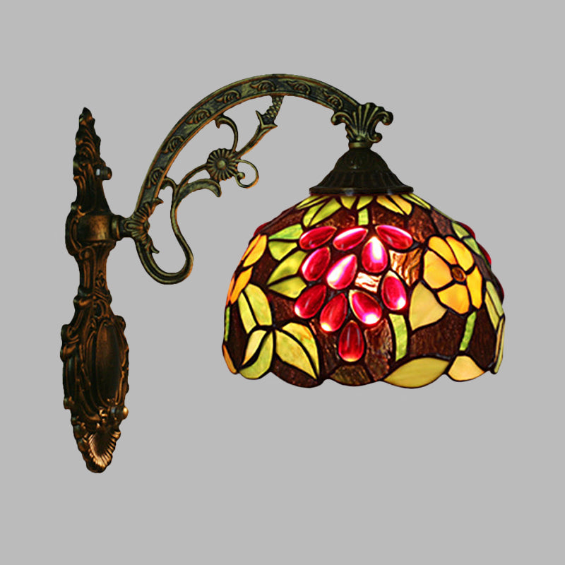 Tiffany-Style Grape Wall Light Sconce 1 Head Handcrafted Stained Glass Wall Mounted Lighting in Red/Green