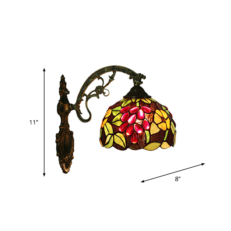 Tiffany-Style Grape Wall Light Sconce 1 Head Handcrafted Stained Glass Wall Mounted Lighting in Red/Green
