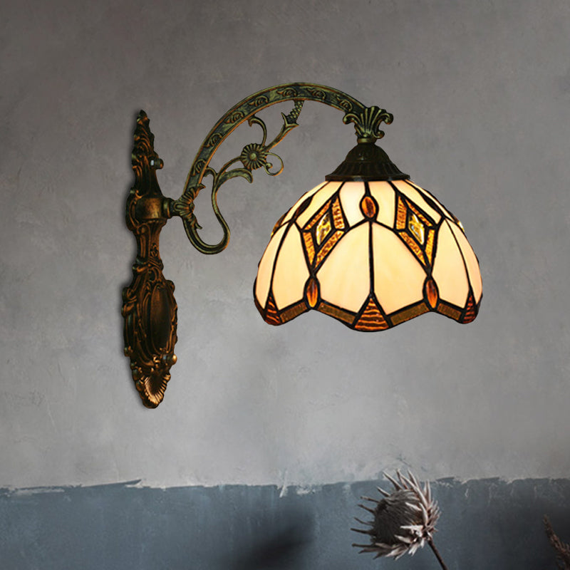 Wave-Edge Bowl Wall Lamp 1-Bulb Tiffany Glass Craftsman Wall Mount Light Fixture in Bronze